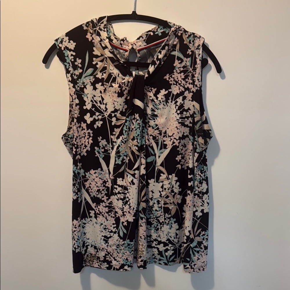 Tommy Hilfiger Floral Sleeveless Top - Black and Cream